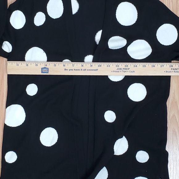 Chicos size S spun rayon big polka dot print open cardigan black knit grandma - Picture 8 of 12